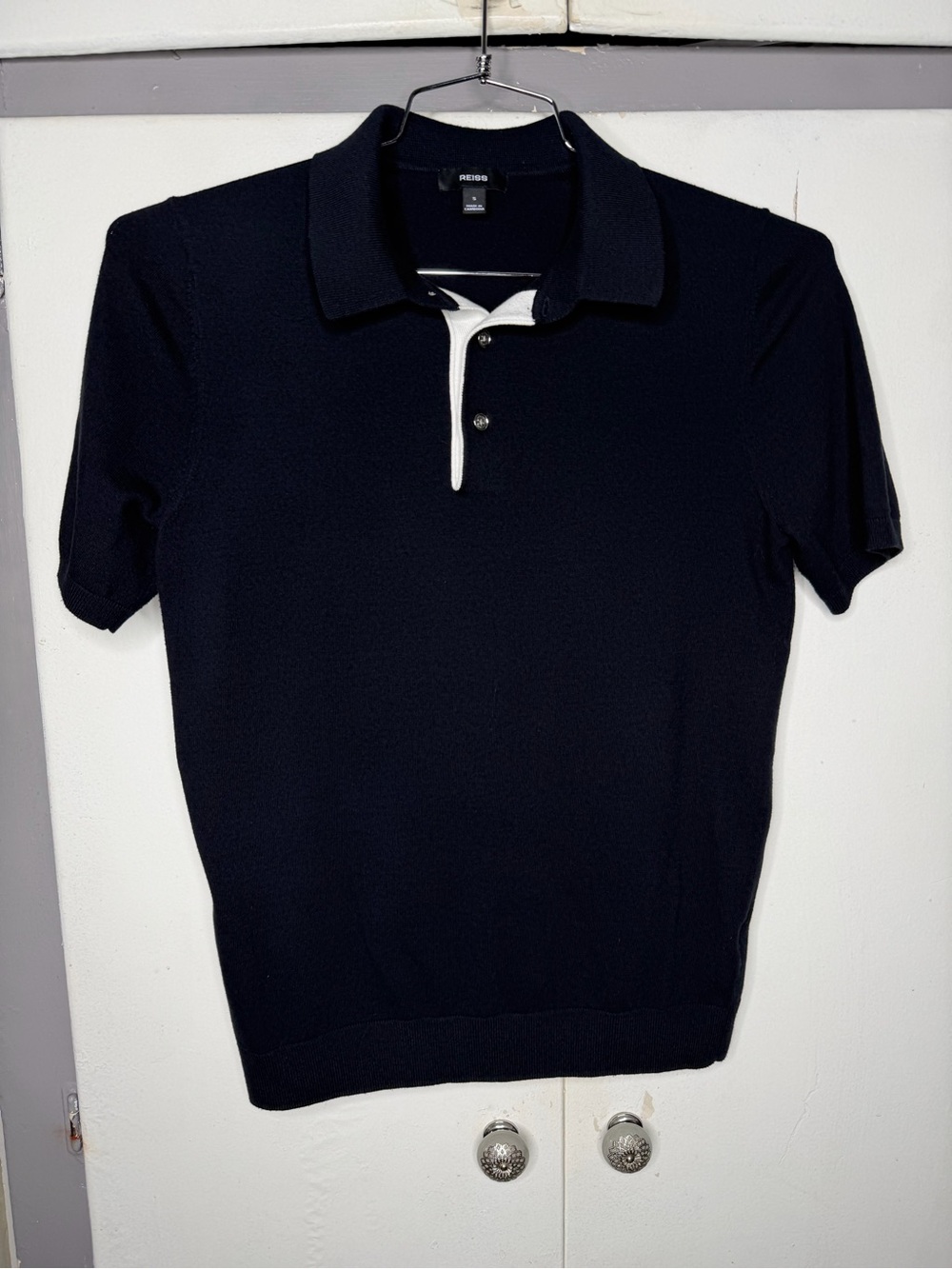 Reiss Men's Short-Sleeve knit Polo Shirt size small - Navy